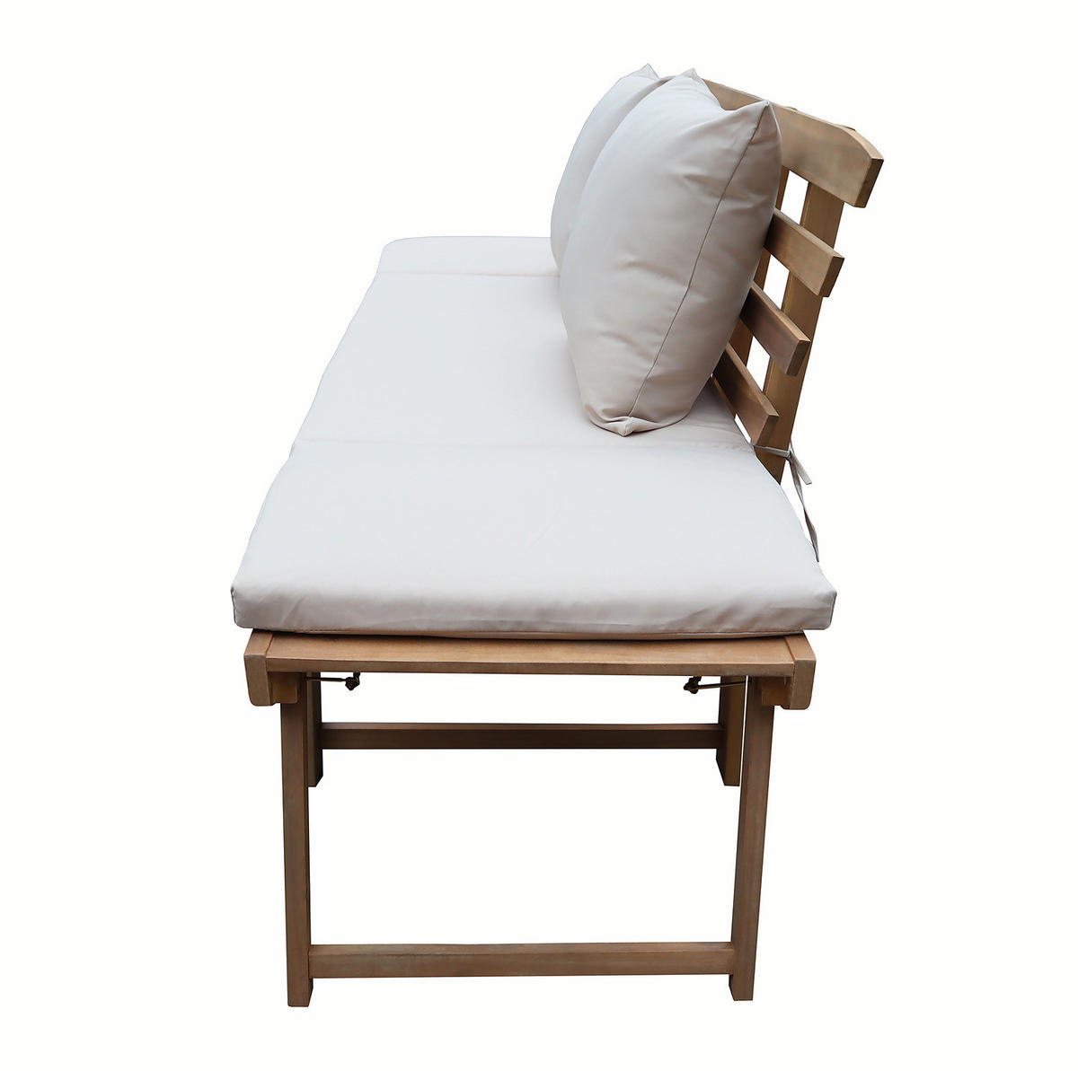 MASSIVE GARTENBANK - Akazie massiv / Polyester - Braun / Weiß - Weiß/Braun, Holz/Textil (157/85/68cm) - home24