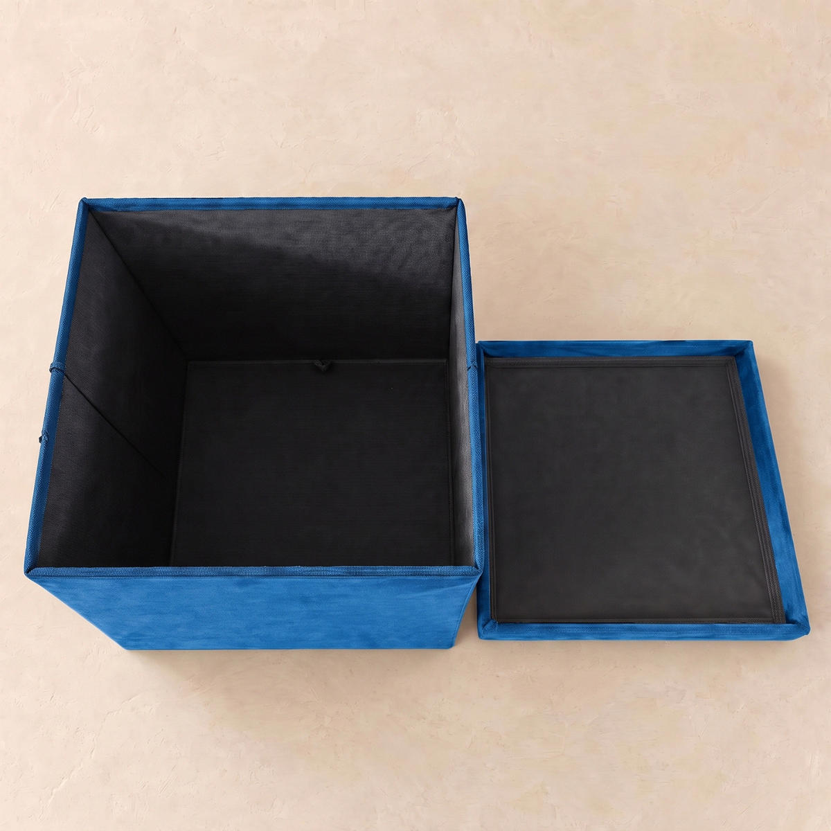 POUF mit Stauraum 38/38/38 cm - Dunkelblau, Textil (38/38/38cm) - SCENA LIVING