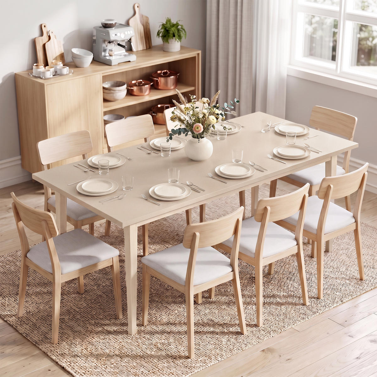 MATBORD i spånskiva, krämvit - Cremefärgad, Trä/Träbaserade material (180/90/76cm) - HOMCOM