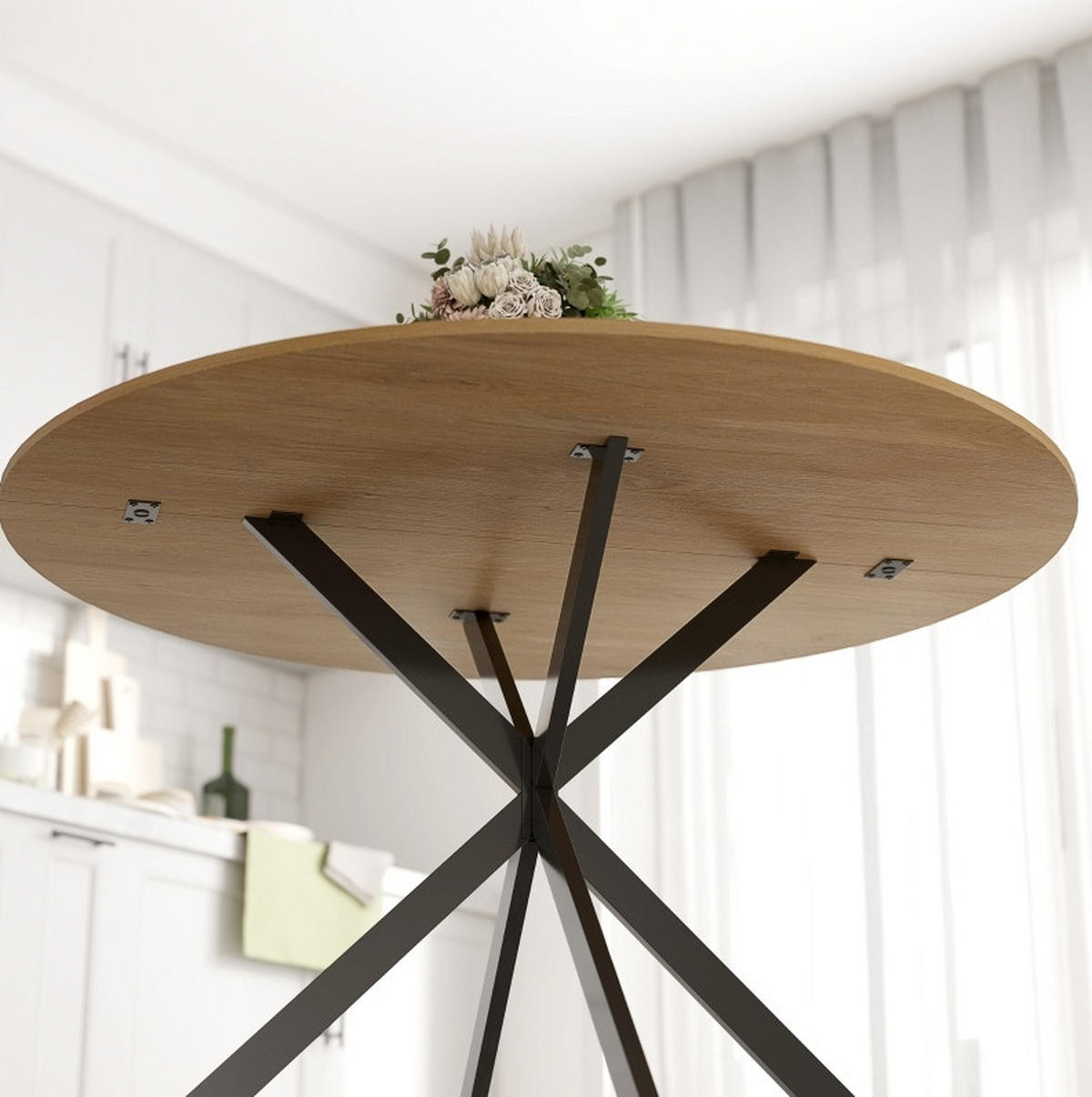 ESSTISCH 120 cm in Eicheoptik mit Stahlbeinen im Industriestil - Eichefarben, Holz (120/120/75cm) - Flora Grace