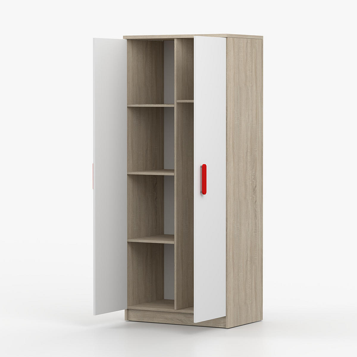 DREHTÜRENSCHRANK 80/192/50 cm 2-türig Jonas III 06 Sonoma Eiche/Weiß + rote Griffe - Rot/Weiß, Holz/Holzwerkstoff (80/193/50cm) - imoebel24