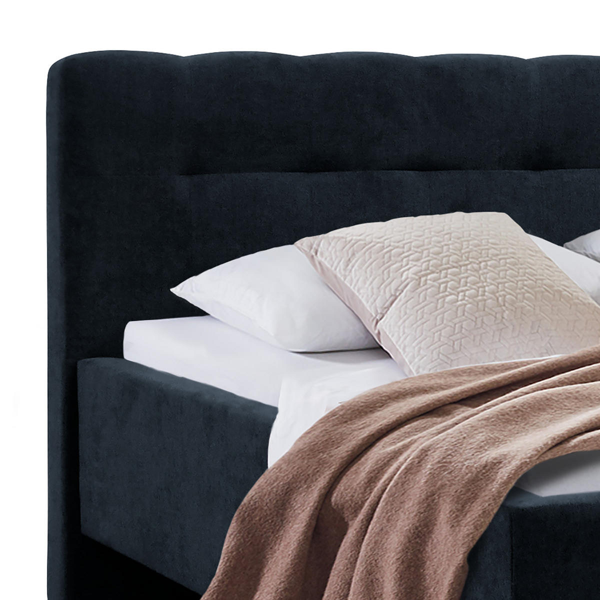 POLSTERBETT - Samt - Dunkelblau, Holz/Textil (160/200cm) - home24