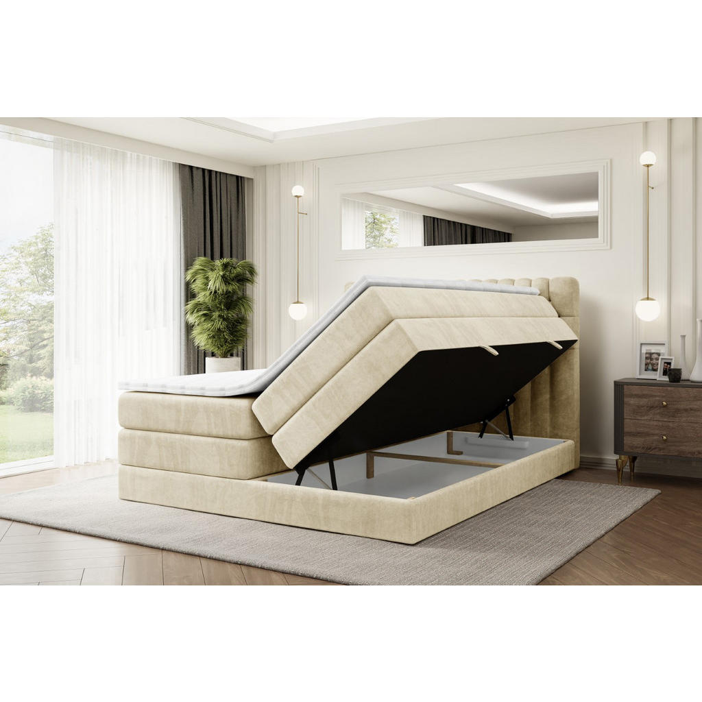 Thumbnail - Altdecor Boxspringbett, Beige, Holzwerkstoff, Höhe ca. 37 cm, 120x200 cm, Schlafzimmer, Betten, Boxspringbetten