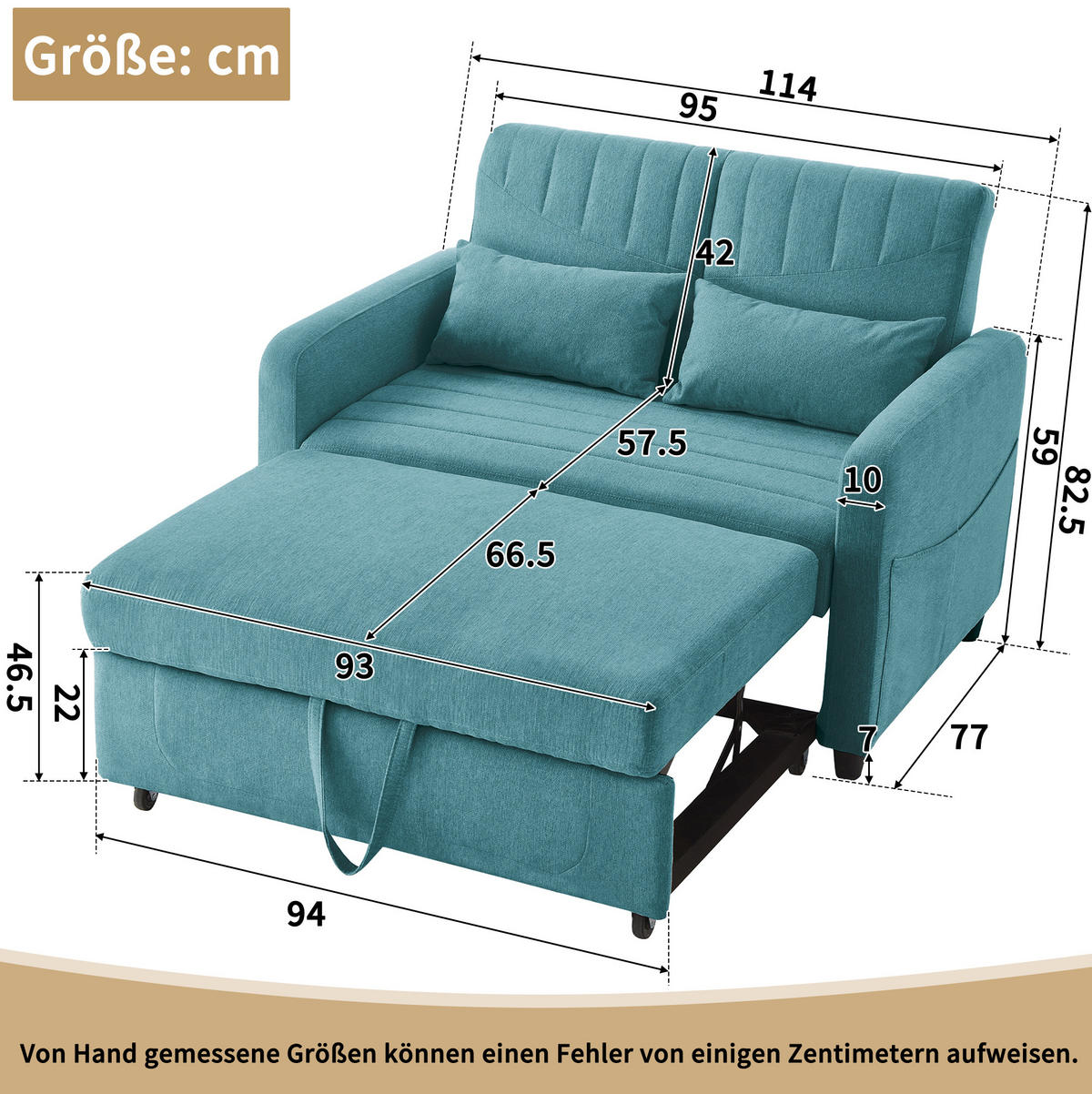 SCHLAFSOFA Baumwoll-Leinen mit Ausziehfunktion und verstellbarer Rückenlehne Antik Blaugrün 114/77/82,5 cm - Türkis, Textil (77/82.5/114cm) - Redom