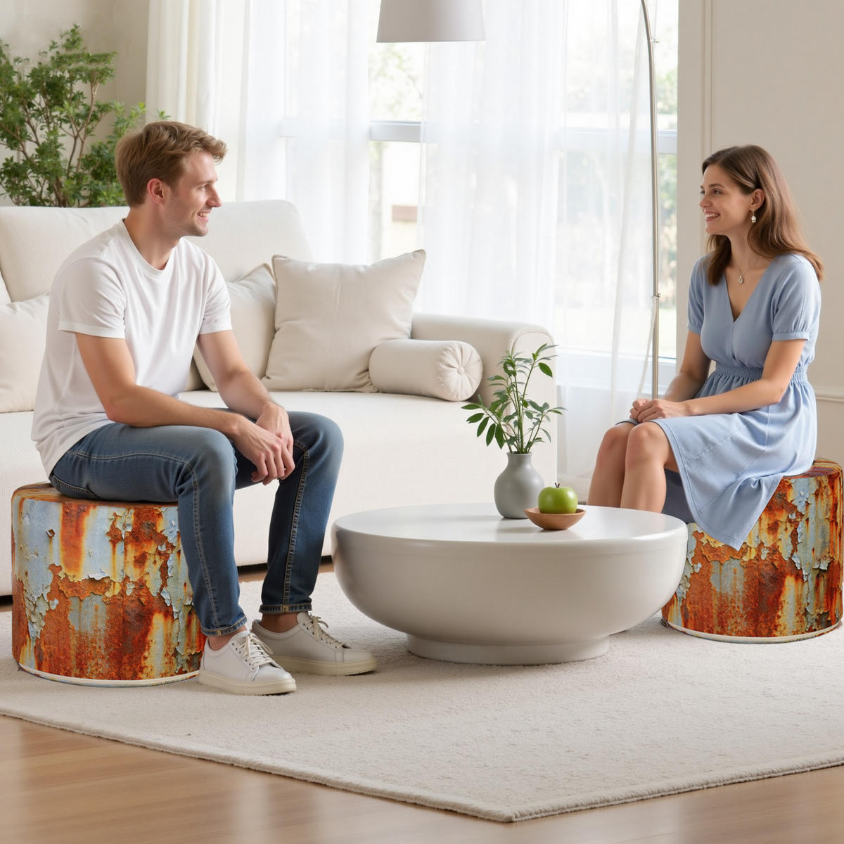 HOCKER Blau-Braun - Blau/Braun, Textil (60/40/48cm) - Vercart