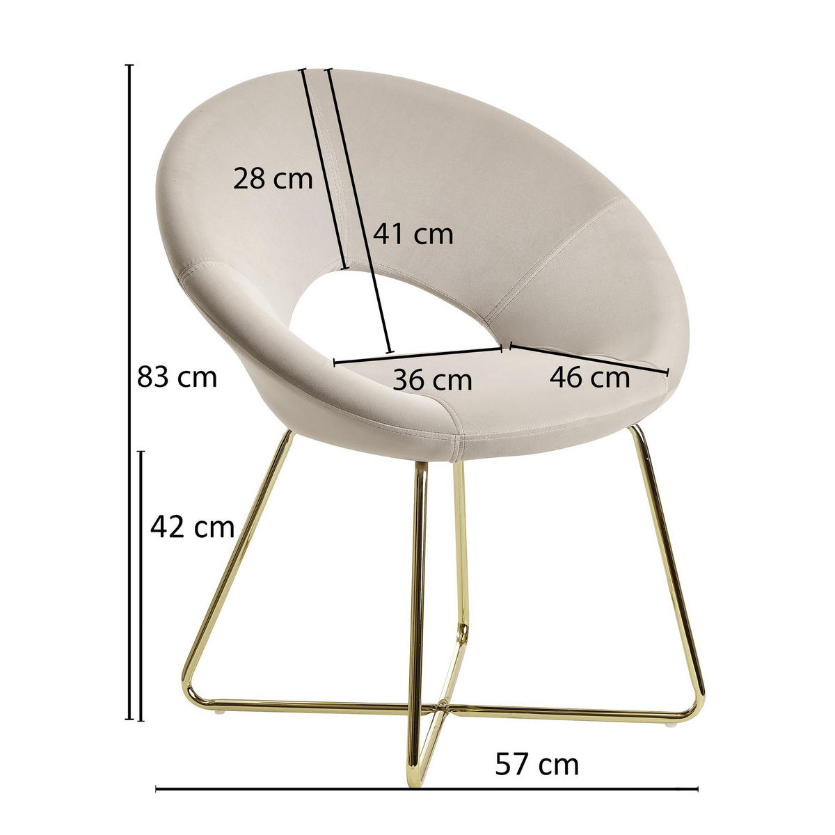 ESSZIMMERSTUHL Samtbezug mit Metallgestell Modern gepolstert, Beige - Beige/Goldfarben, Textil/Metall (60/83/57cm) - KADIMA DESIGN
