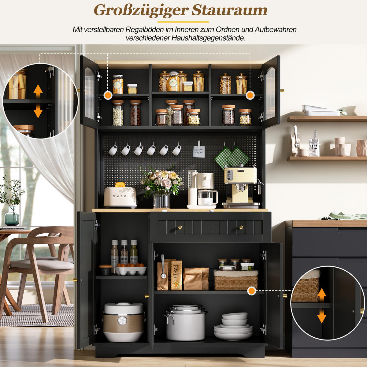 VITRINE 103.5x40x180cm Schwarz mit verstellbaren Böden - Schwarz, Holzwerkstoff (103.5/180/40cm) - FLIEKS