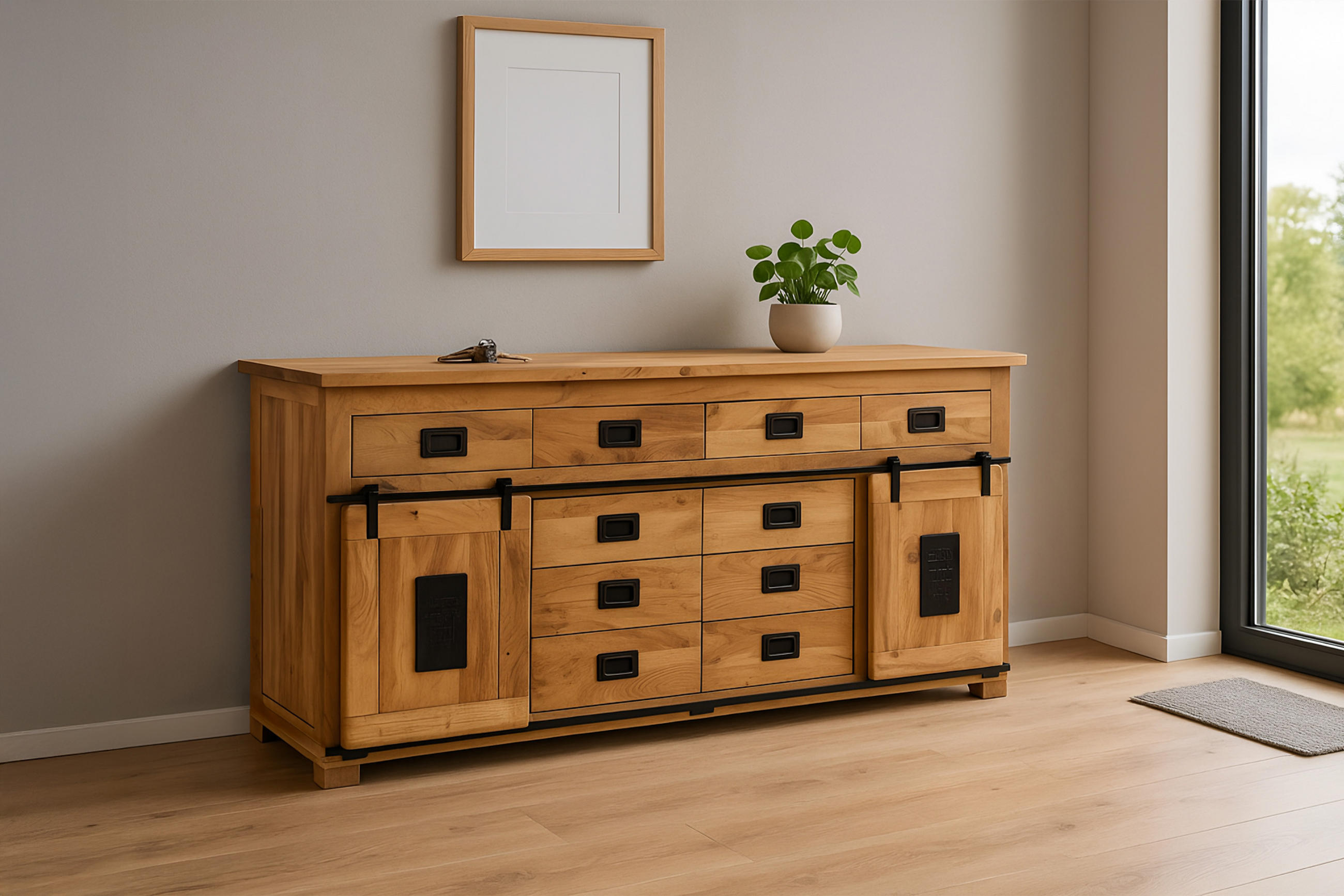 SIDEBOARD LIBRO - Beige/Naturfarben, Akazienholz/Holz (200/90/45cm) - SAM