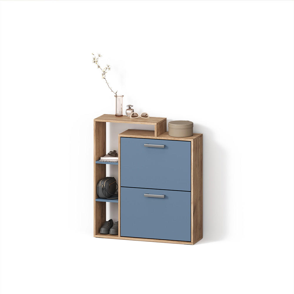 SCHUHKIPPER Ortello Goldkraft Eiche/Blau 80 x 90 cm - Eichefarben/Dunkelblau, Holzwerkstoff (80/90/24.2cm) - Livinity®