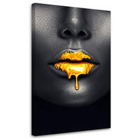 LEINWANDBILD Goldene Lippen, Frauen-Glamour-Stil - Schwarz, Textil (40/60cm) - Feeby