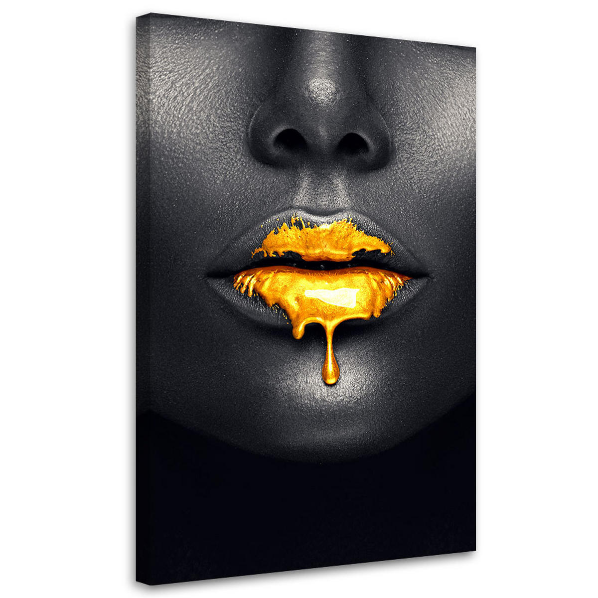 LEINWANDBILD Goldene Lippen, Frauen-Glamour-Stil - Schwarz, Textil (40/60cm) - Feeby