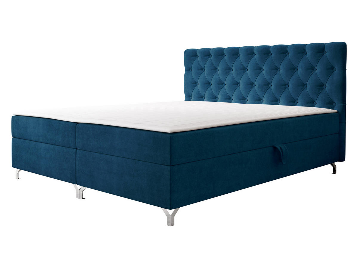 BOXBETT Chester 2 - Silberfarben/Dunkelblau, Holz/Textil (180/200cm) - MIRJAN24