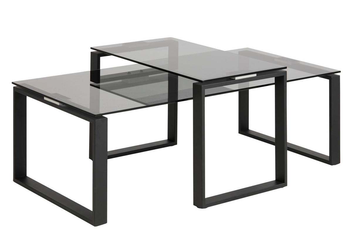 COUCHTISCH Set Rauchfarbenes Glas und Metall matt schwarz - Weiß, Holzwerkstoff (55/115/45cm) - ebuy24