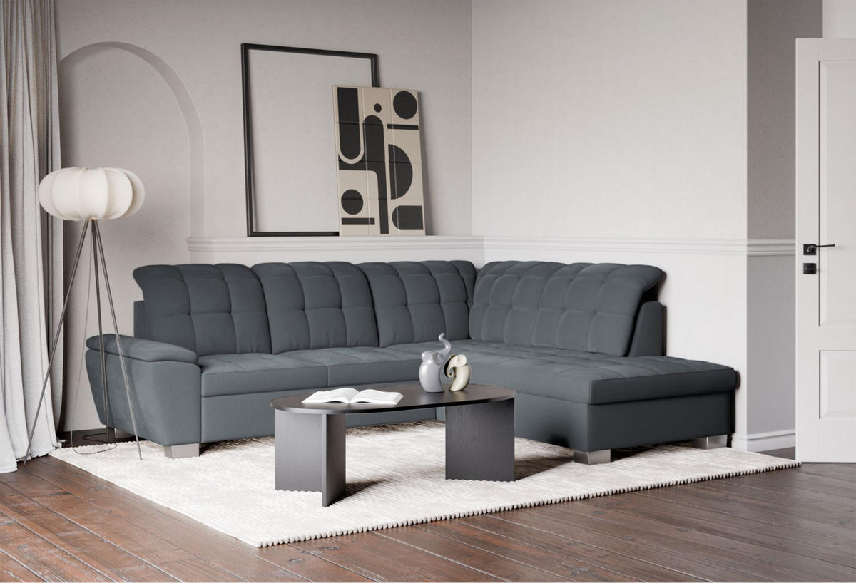 ECKSOFA Jamaal Dunkelgrau rechtsseitig - Dunkelgrau/Schwarz, Textil (258/212cm) - Selsey