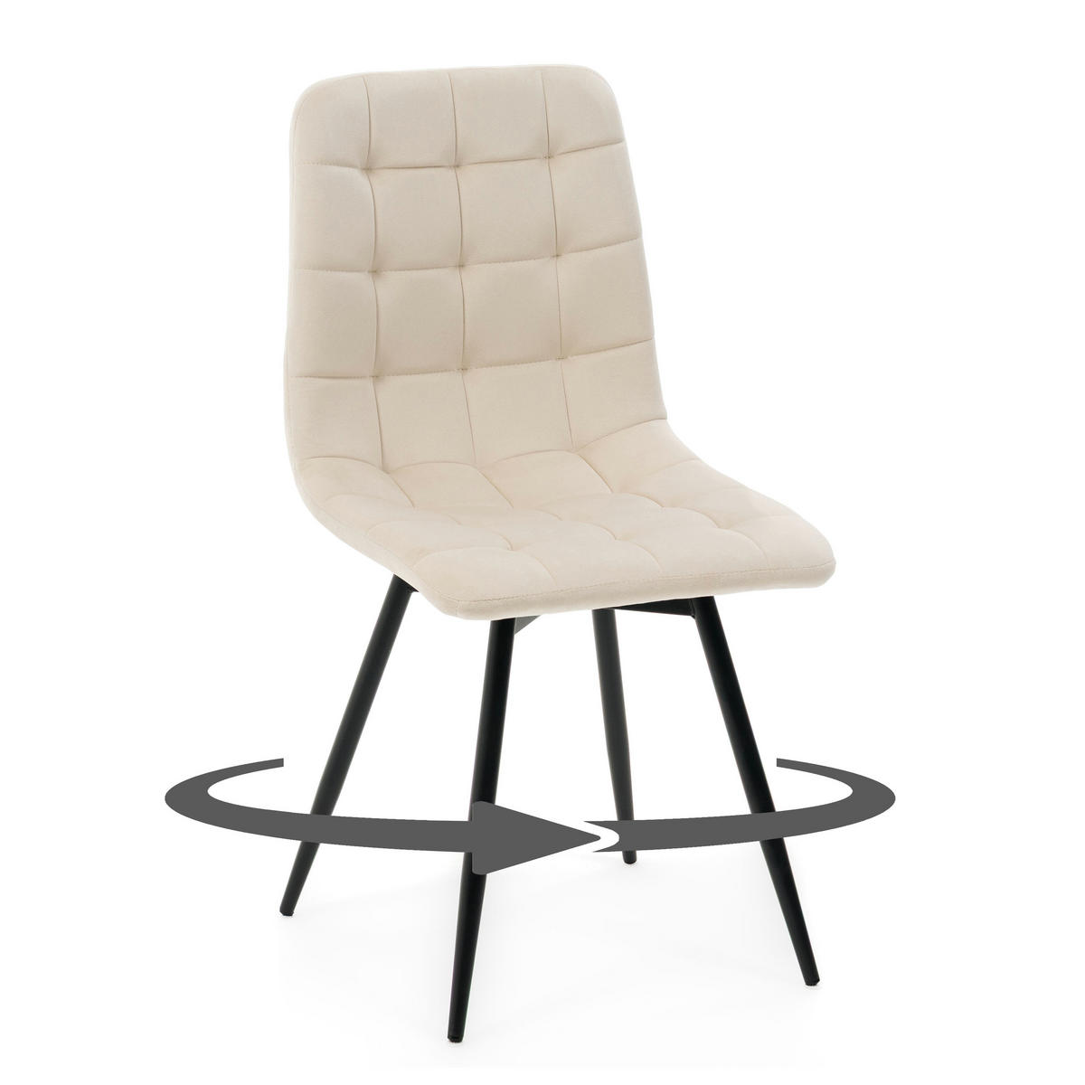 STUHL ARCO drehbar gepolstert mit Steppung - beige - Samt Velours - Beige/Schwarz, Textil/Metall (46/90/51cm) - NEW HOME