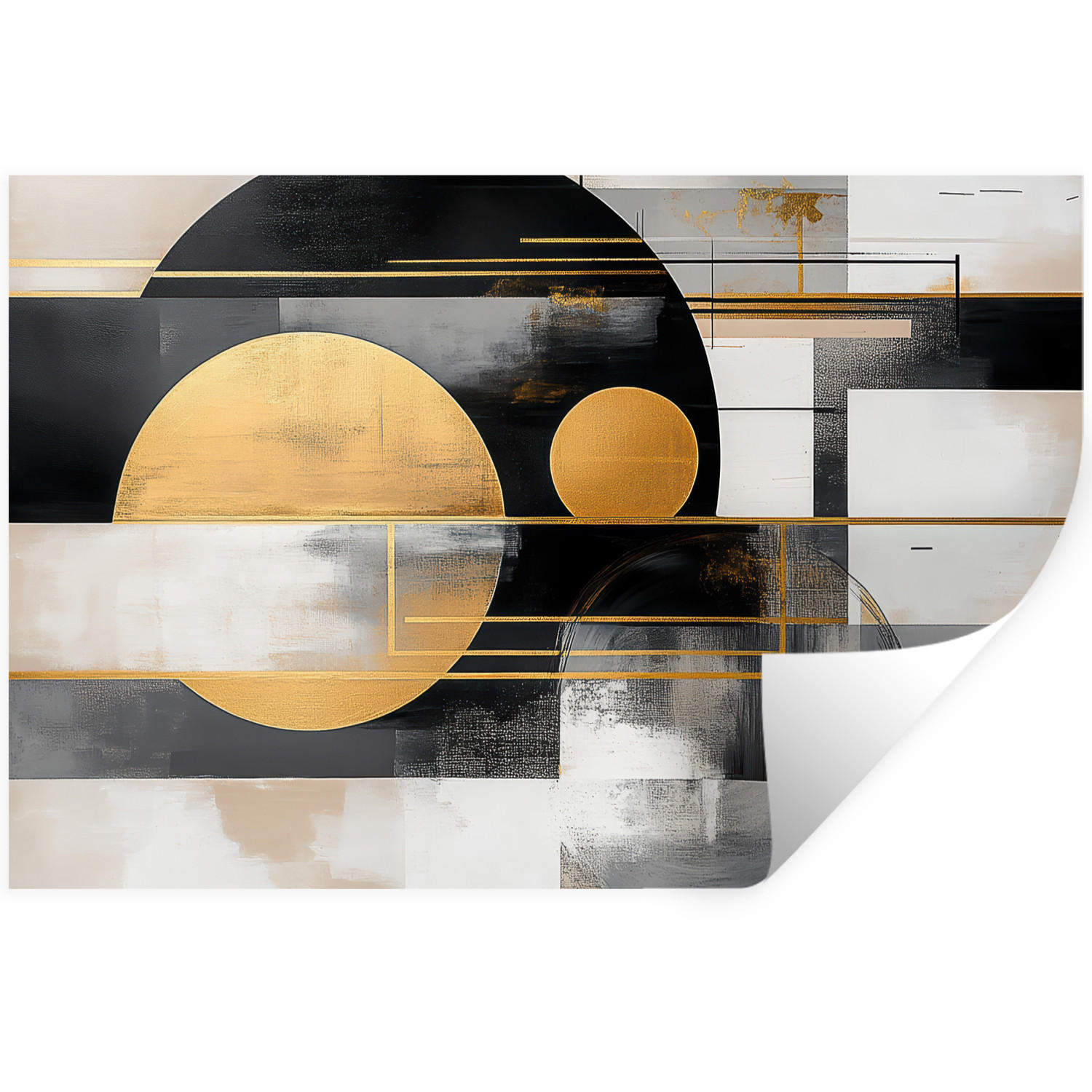 WANDTATTOO Abstrakt - Gold - Silber - Formen - Ästhetisch - Modern 120x80 cm - Goldfarben, Kunststoff (120/80/0.1cm) - MuchoWow