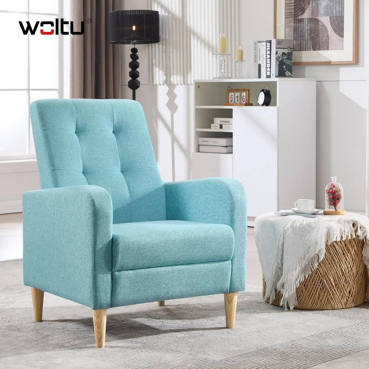 RELAXSESSEL mit Massivholzbeinen, Leinen, Blau - Blau, Holz/Holzwerkstoff (68/90.5/76cm) - Woltu