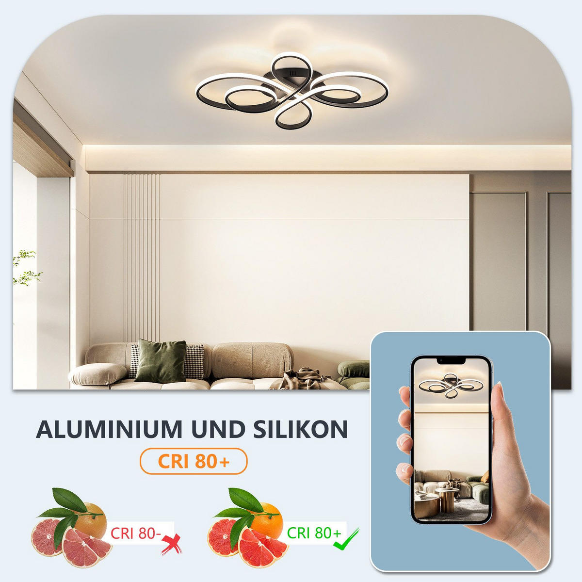 LED-DECKENLEUCHTE Falterstil 66/41/10 cm - Schwarz, Metall (66/41/10cm) - Nettlife
