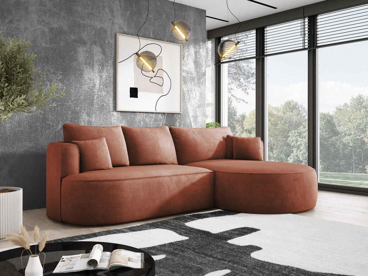 ECKSOFA FIORE-L Moderne Ausziehbare Schlaf-Funktion, automatischer Auffaltung, lose Rückenkissen freistehend RECHTS 284x183x82 cm cm Brown - Braun, Holz/Textil (284/183cm) - DomoHome