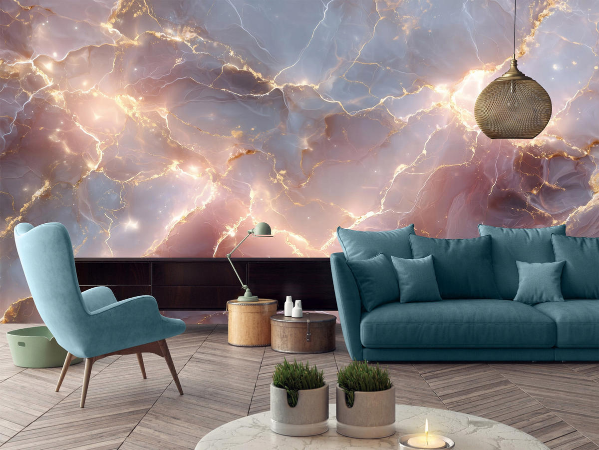 FOTOTAPETE Marmor Abstrakt Rosa 312x219 cm - Multicolor, Textil (312/219cm) - Wallarena