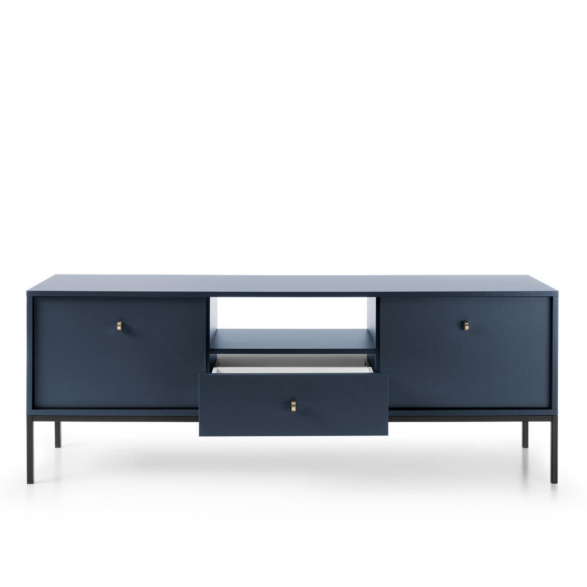 LOWBOARD TV MONCTON RTV1-2D1S Metalgriffe, Dunkelblau - Dunkelblau, Holzwerkstoff/Kunststoff (154/56/39cm) - Komodee