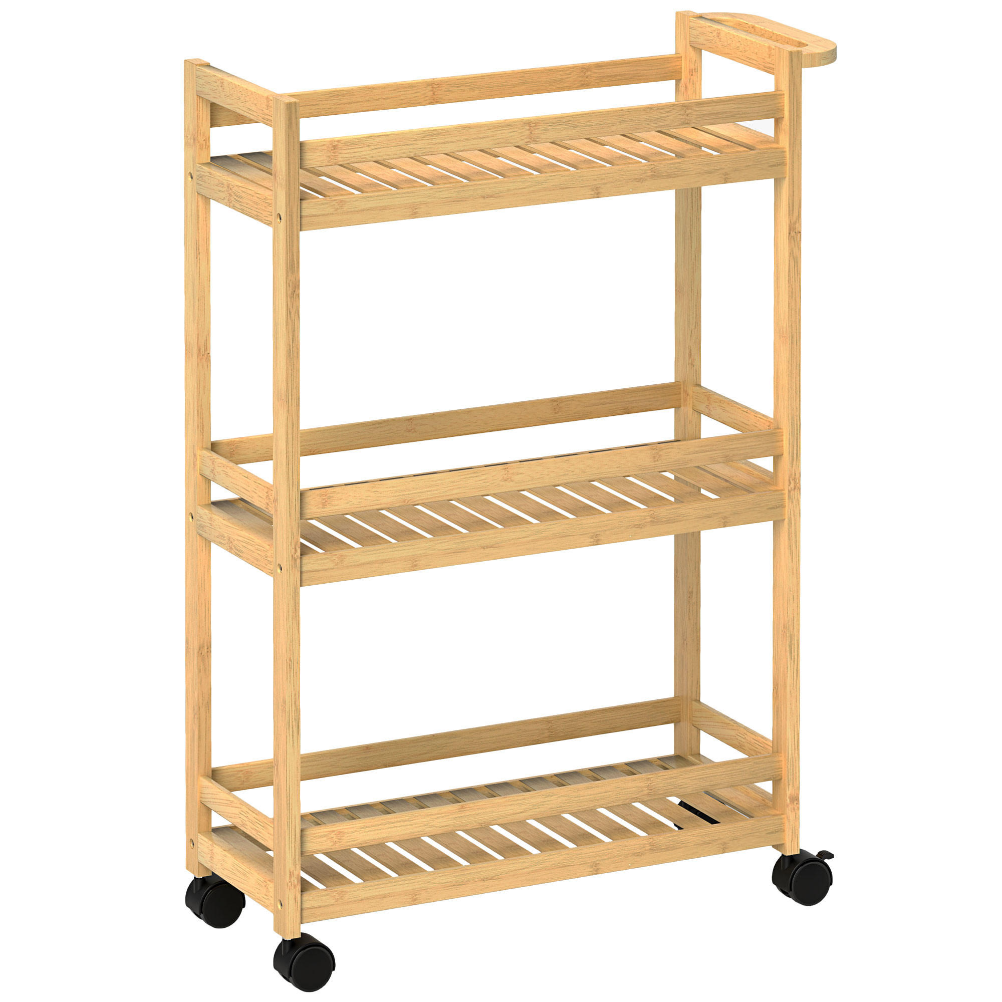 HOMCOM SERVÍROVACÍ VOZÍK z bambusu, 3patrový, 55 x 20 x 75 cm, přírodní dřevo