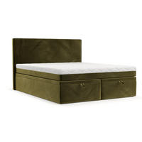 BOXBETT Zalla 140/200 cm Olivgrün im Kronos Stoff - Schwarz/Olivgrün, Holz/Holzwerkstoff (140/200cm) - AltaBeds