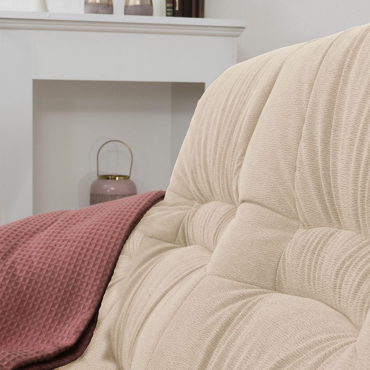 HOCKER Katlin Bezug Flockstoff Eiche rustikal P43 / sand - Sandfarben, Leder (53/45/53cm) - 58aufmkessel