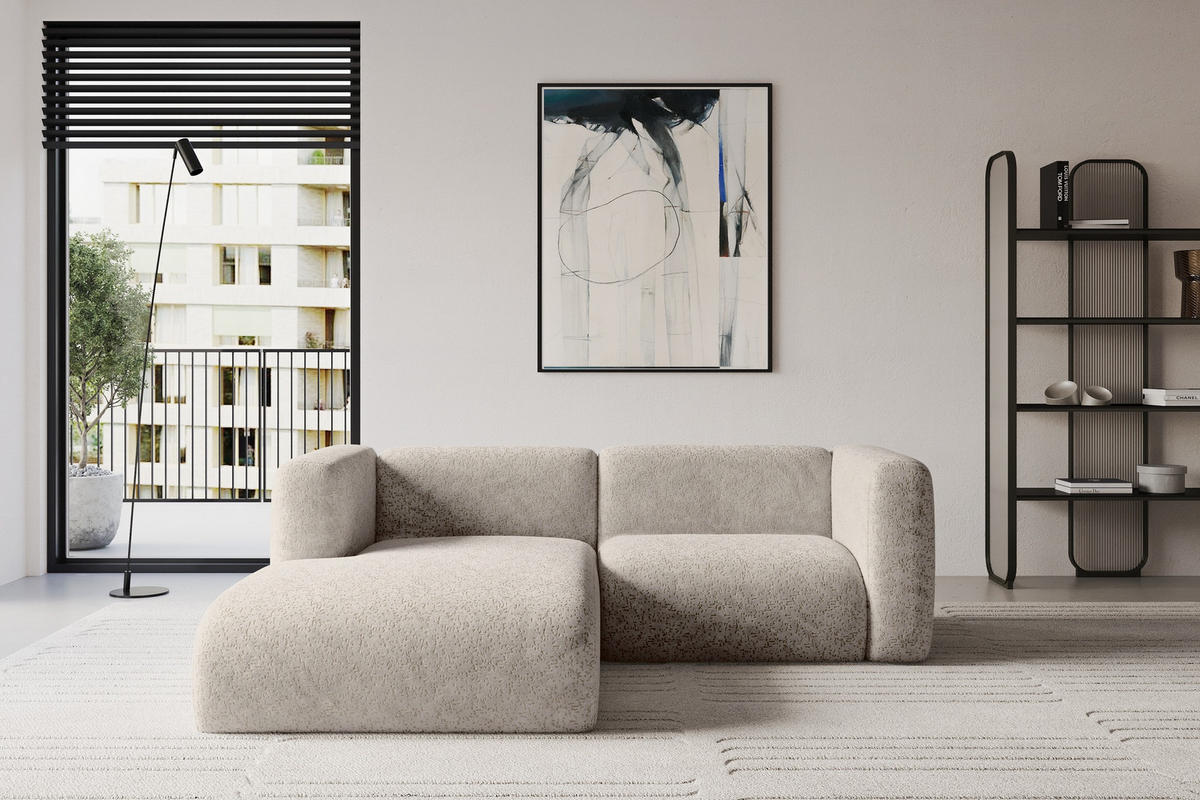ECKSOFA Ottomane Links MIRA-L1 227x179x89 Beige Velours - Beige/Schwarz, Holzwerkstoff/Kunststoff (227/179cm) - ALTDECOR