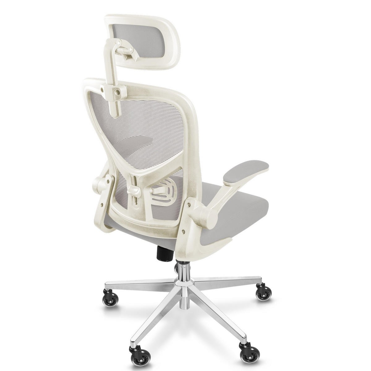BÜROSTUHL SmartSeat Creme-Weiß - Beige/Silberfarben, Kunststoff/Textil (70/142/70cm) - Clouvou