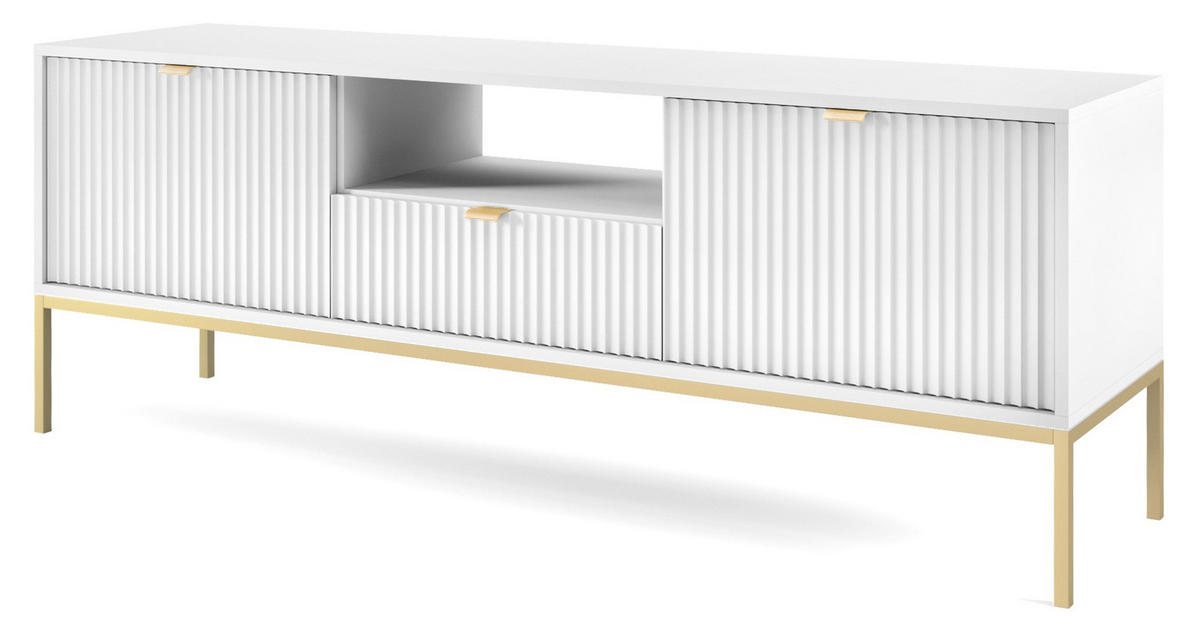 LOWBOARD Kioto RTV 154 cm in Weiß mit goldenen Füßen - Goldfarben/Weiß, Holzwerkstoff/Metall (154/56/39cm) - Ravio