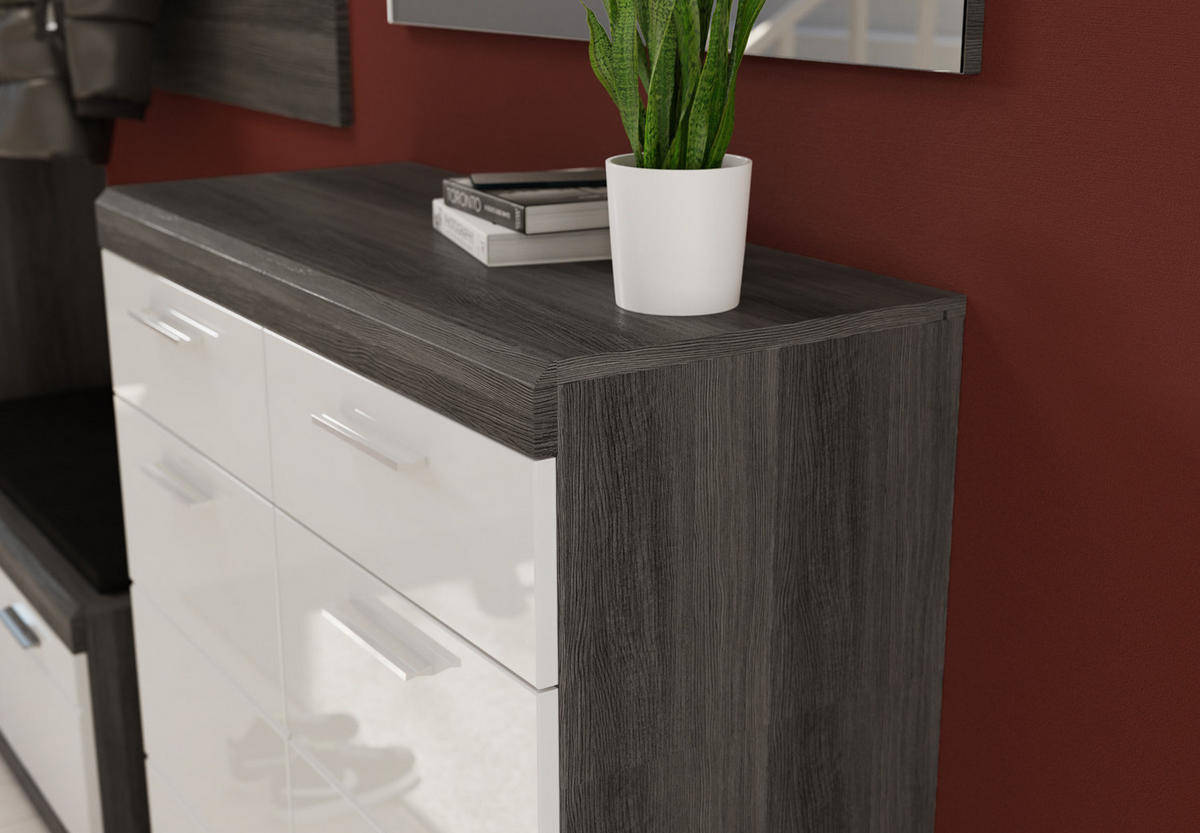 GARDEROBENKOMBINATION 4tlg. Scout Garderobe in Rauchsilber Nb. und weiß HG B/H/T: 195x197x40 cm - Anthrazit, Holzwerkstoff (195/197/40cm)