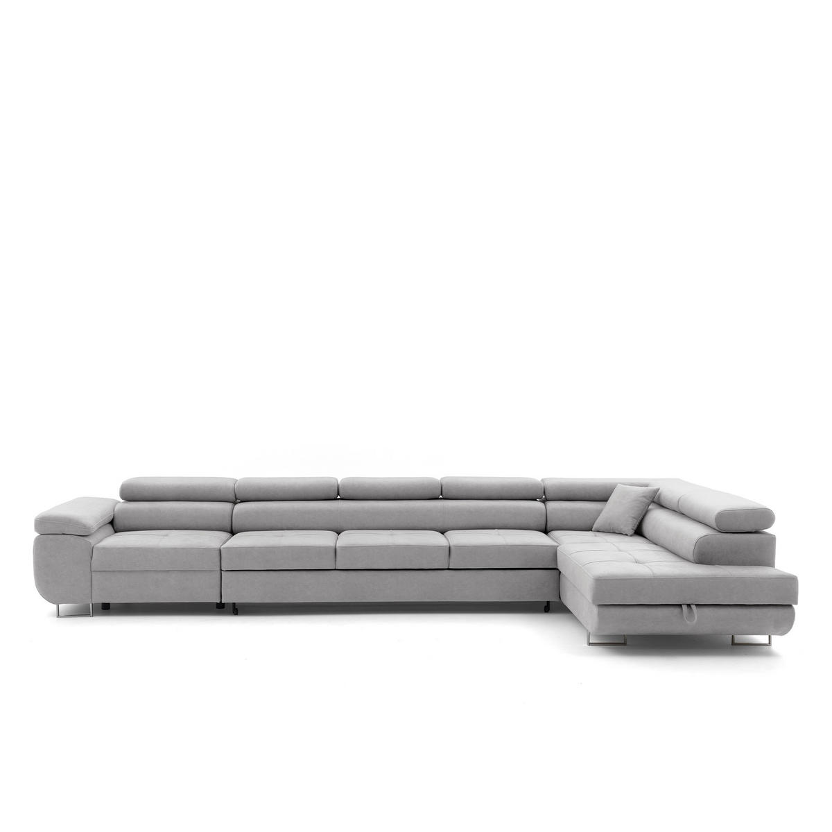 ECKSOFA WILD XXL Rechts mit Schlaffunktion 125x240 Velours Hellgrau - Silberfarben/Hellgrau, Holz/Textil (200/400cm) - Muffo