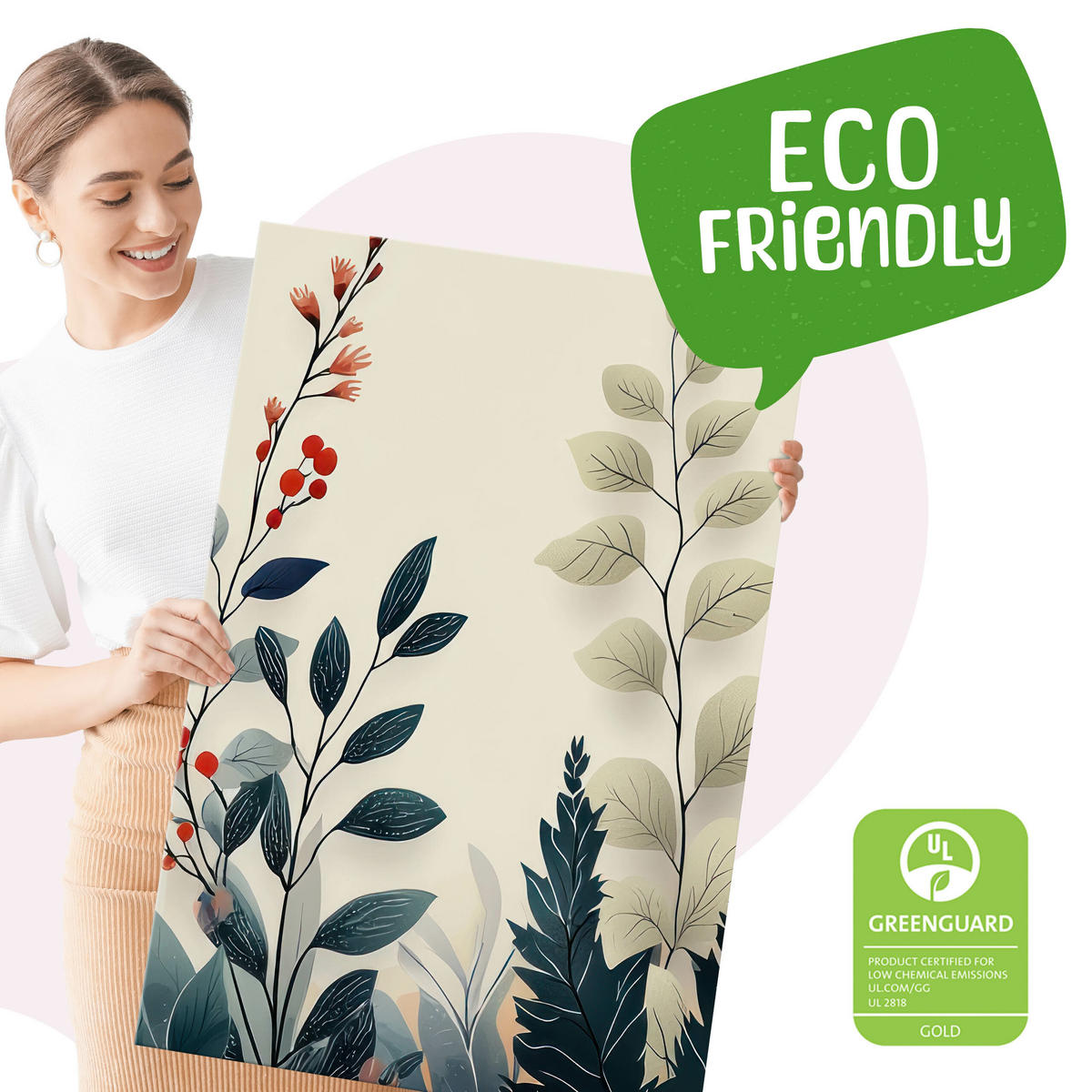 LEINWANDBILDER 3-es Set Blätter Natur - Beige/Rot, Textil (90/40cm) - Muralo