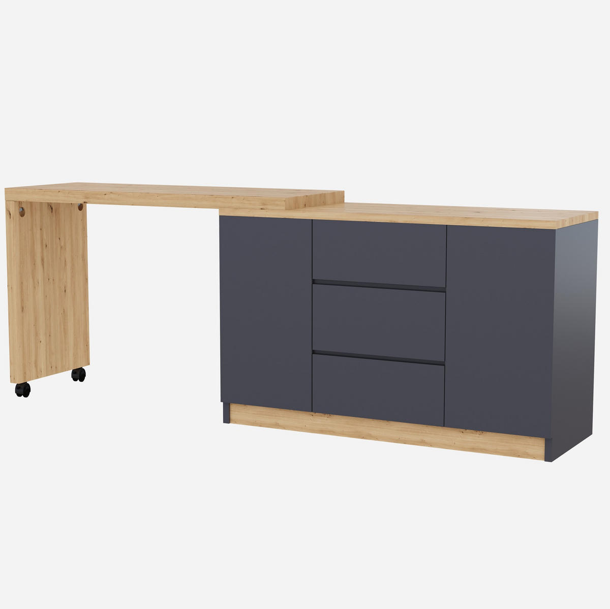 SCHREIBTISCH 120/50/76,5 cm drehbar & klappbar mit 3 Schubladen - Grau, Holzwerkstoff (120/50/76.5cm) - BEAOK