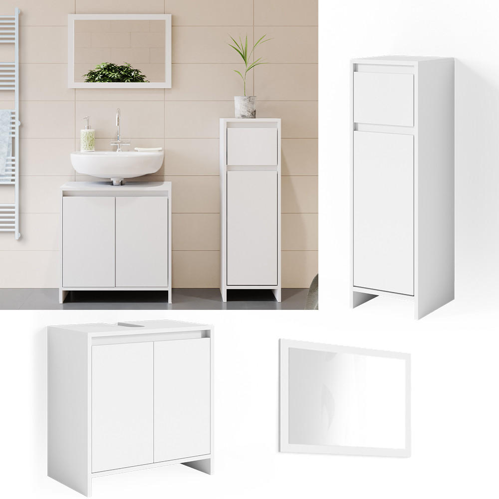 BADMÖBEL-SET Emma Weiß 3 Teile, mit Midischrank - Weiß, Holzwerkstoff (58/60/33cm) - Vicco