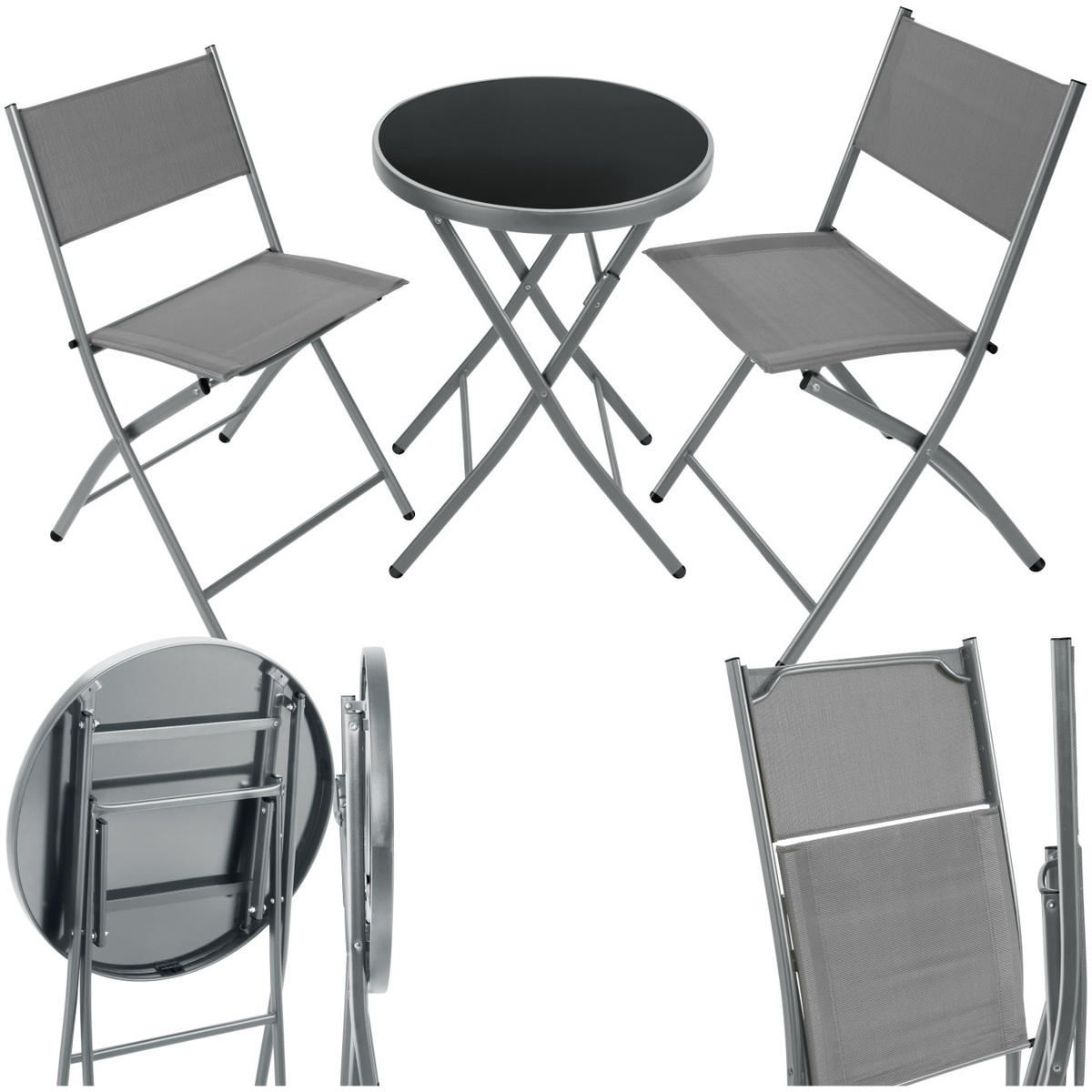 BISTRO-SET Düsseldorf,Tisch mit Sicherheitsglasplatte,grau - Grau, Naturmaterialien/Kunststoff - tectake