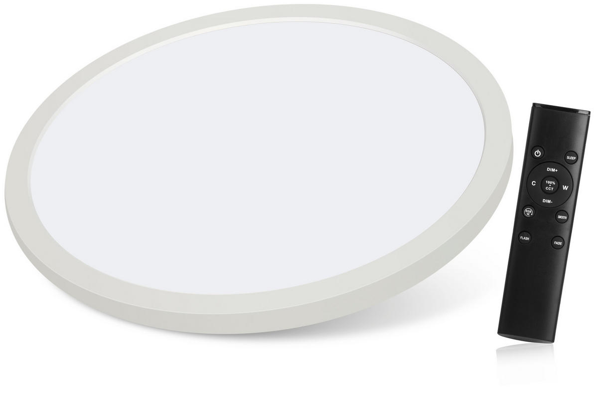 LED-DECKENLEUCHTE - rund 40cm mit RGB-Hintergrundbeleuchtung und Fernbedienung, dimmbar - Weiß, Kunststoff (5.5/40/40cm) - Northpoint