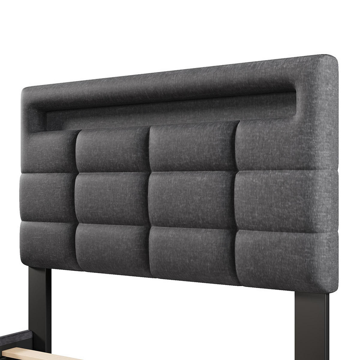 POLSTERBETT 90x200cm Mit USB-Buchse, Leinen, Grau - Grau, Holz/Textil (90/200cm) - KOMHTOM