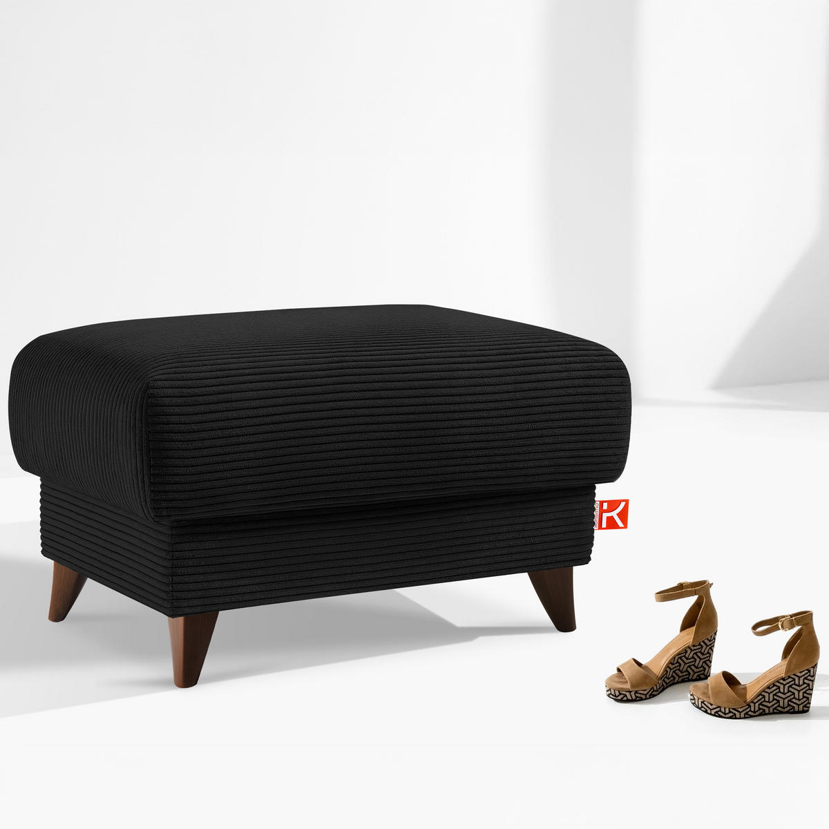 HOCKER GUSTAVO II, Schwarz - Schwarz/Braun, Holz/Holzwerkstoff (92/49/92cm) - KONSIMO®