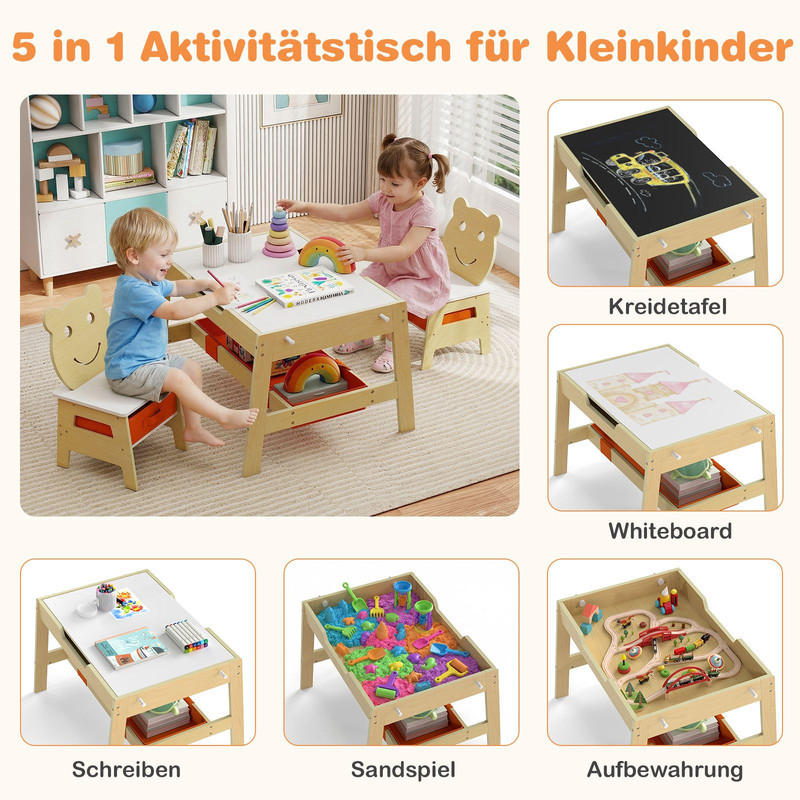 Costway Kindertisch Natur 70x45x60.5 cm