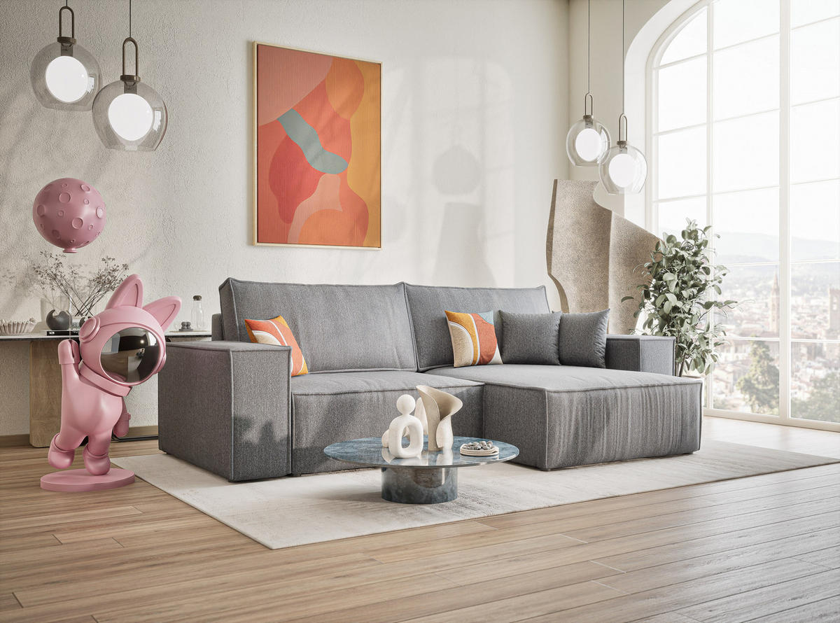 ECKSOFA MIT SCHLAFFUNKTION Zaya Grau Webstoff - Schwarz/Grau, Holz/Holzwerkstoff (255/148cm) - Maison de Reve