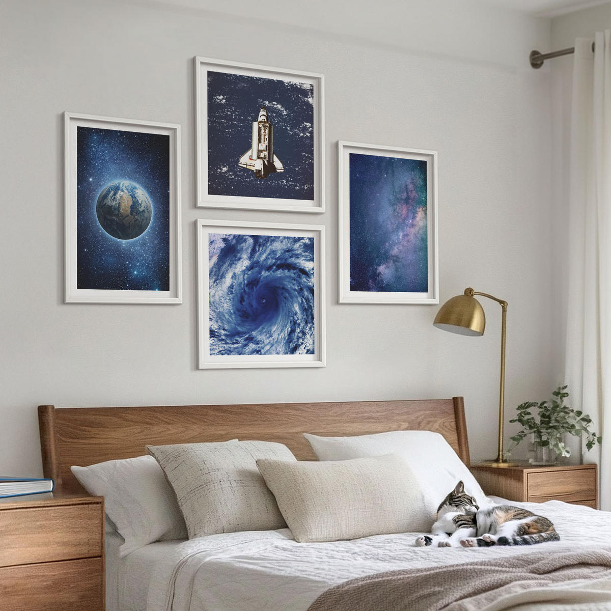 WANDBILDER 4er-Set - 50x50 cm & 40x60 cm Weißer Rahmen - Erde Weltraumsturm Galaxie - Weiß, Kunststoff (50/50cm) - ArtPrintCave
