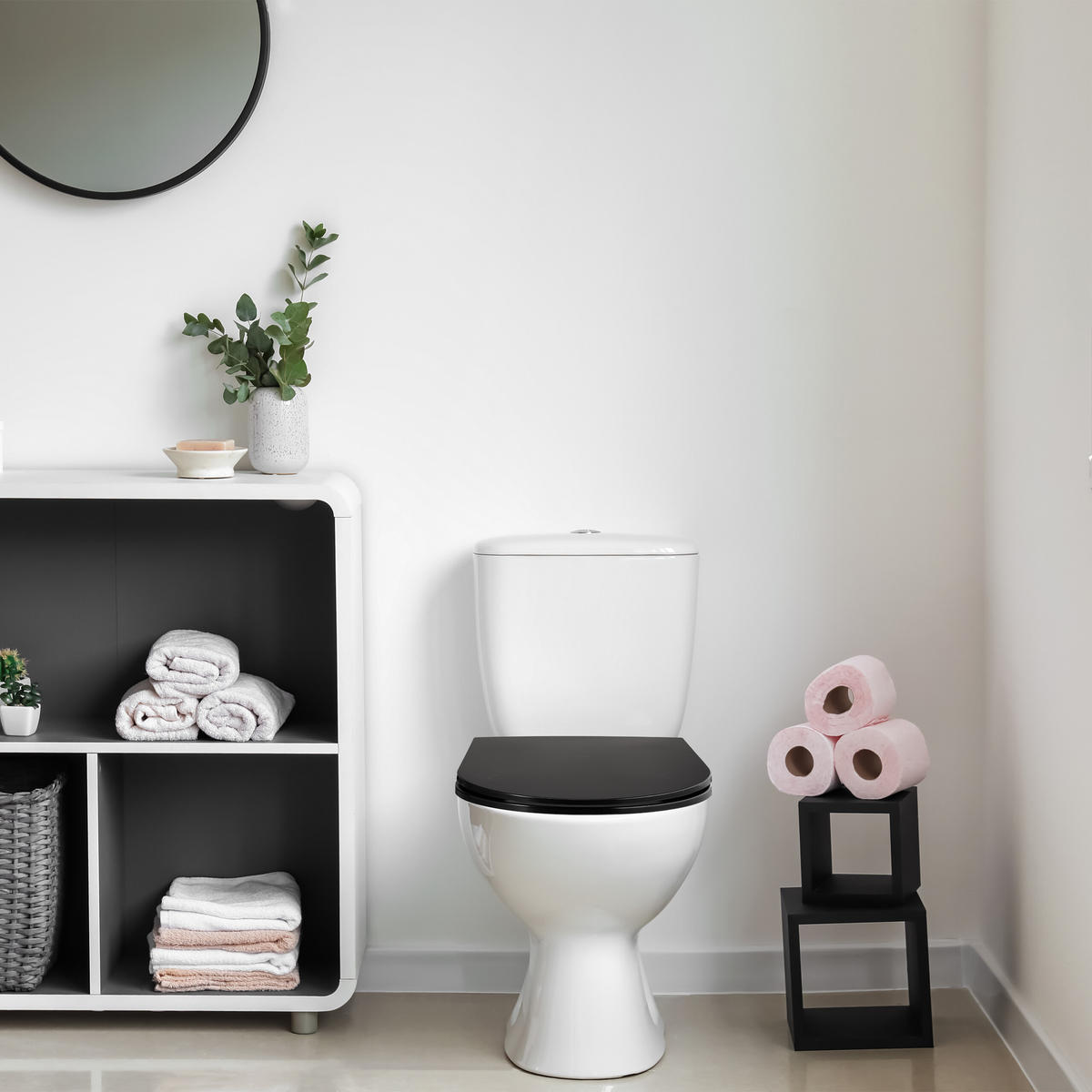 TOILETTENDECKEL - Schwarz, Kunststoff/Metall (36/4/45cm) - Relaxdays