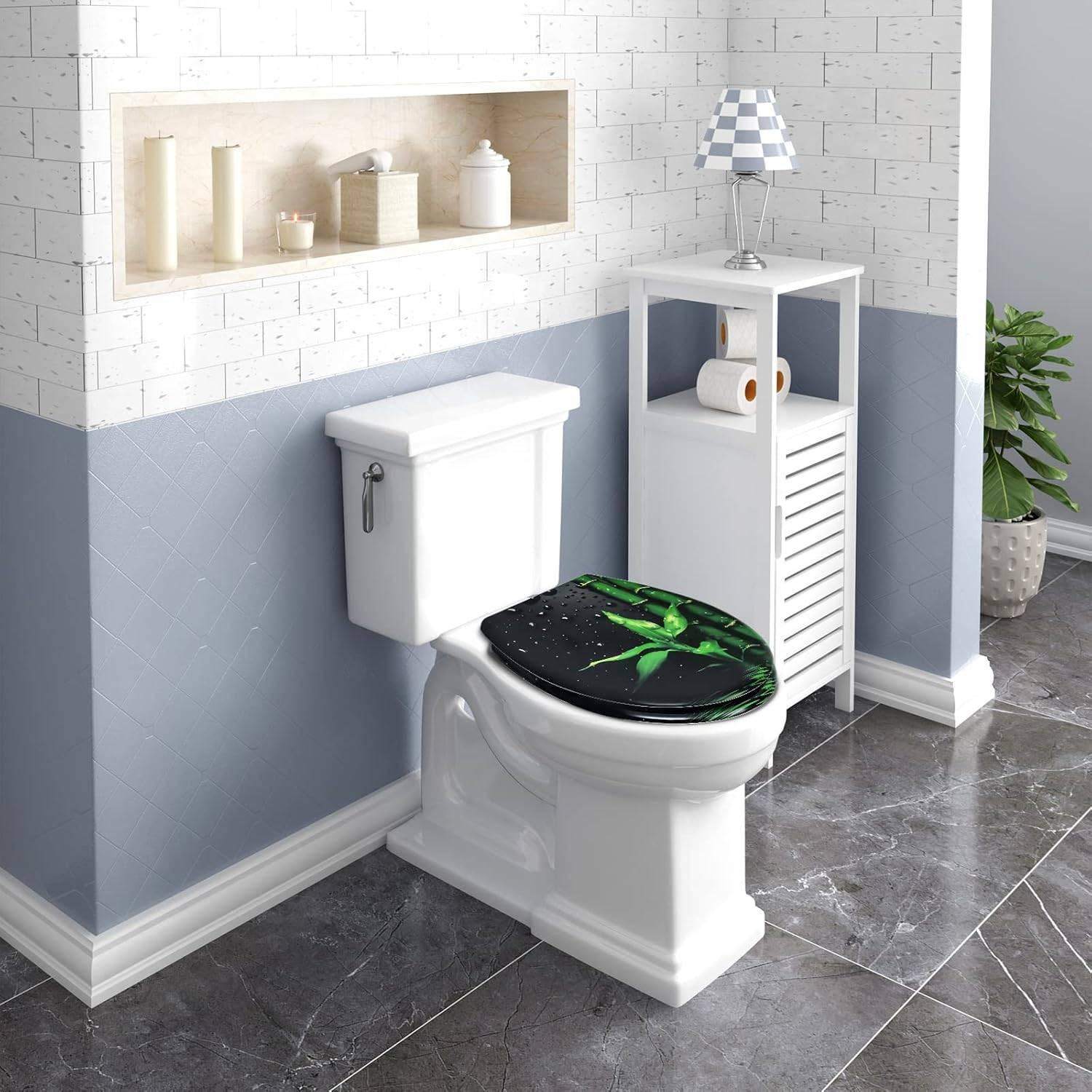 WC SITZ mit Absenkautomatik, Antibakteriell Oval - Schwarz/Grün, Kunststoff (37/3/45cm) - Woltu