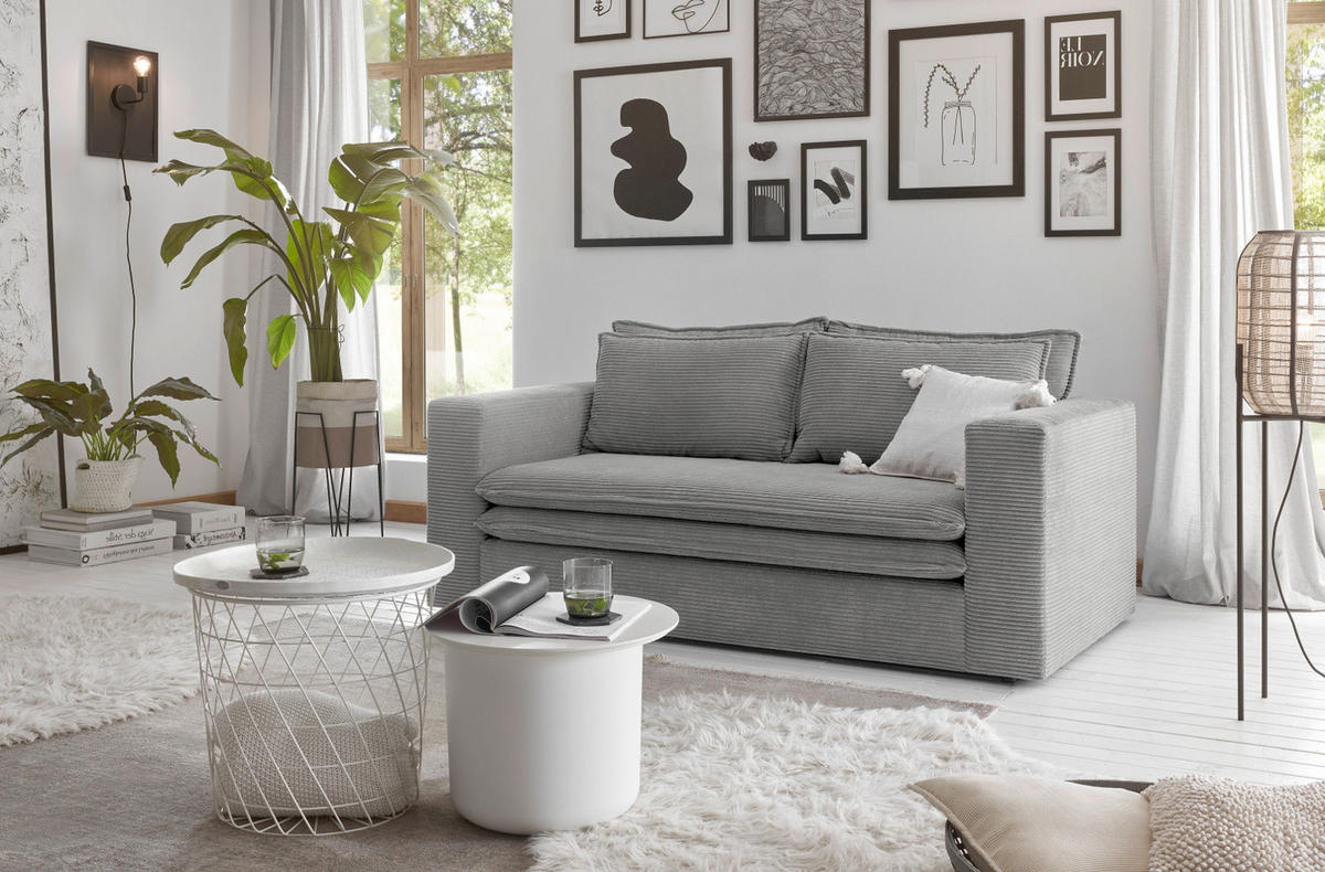 SOFA hellgrau Cord, Couch 2-Sitzer 180 cm - Beige/Hellgrau, Holz/Textil (180/83/91cm) - Furn.Design