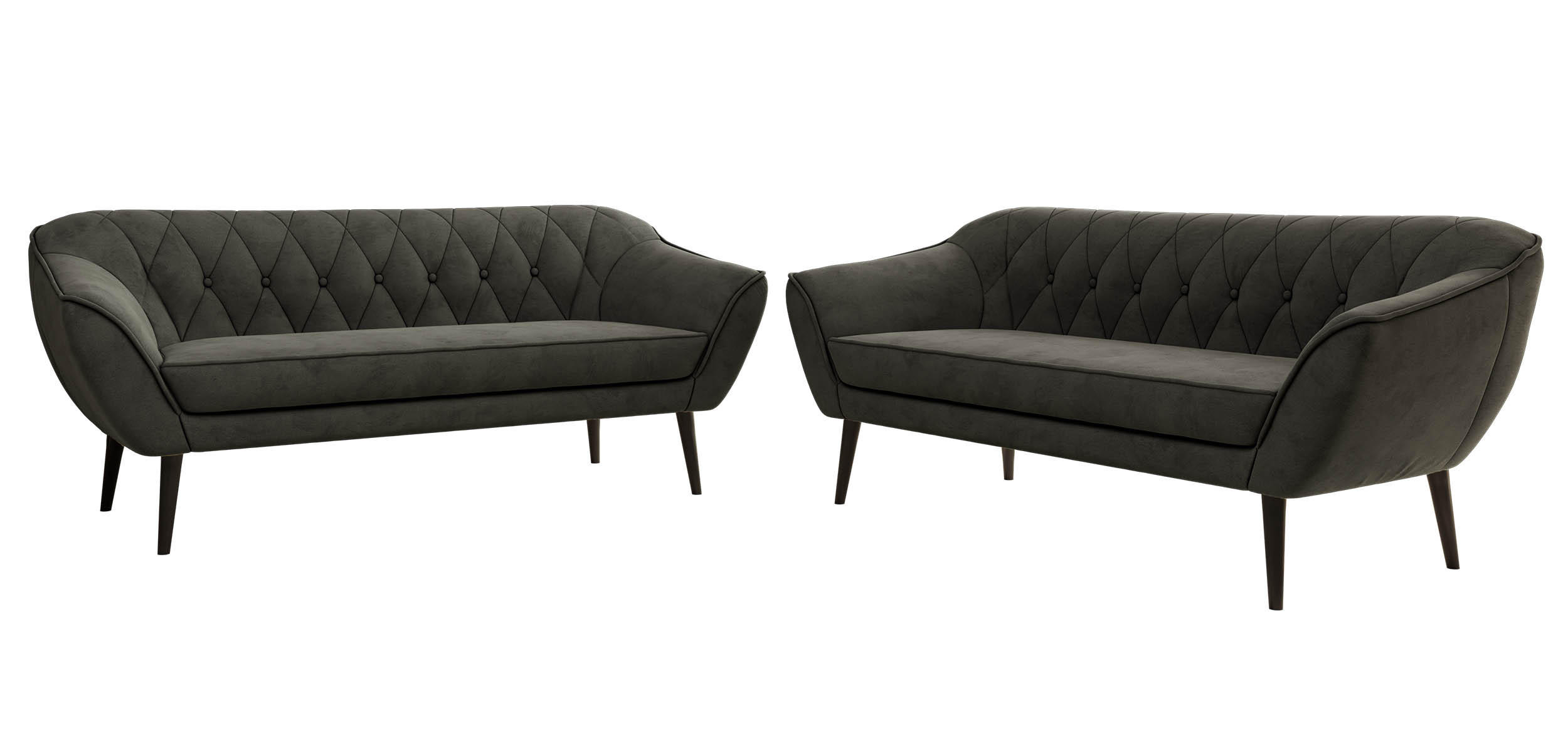 SEDACÍ SOUPRAVA 3+3 PIRS - Tmavě šedá Samet - Černé nohy - černá/tmavě šedá, kompozitní dřevo/textil (180/75/74cm) - MKS