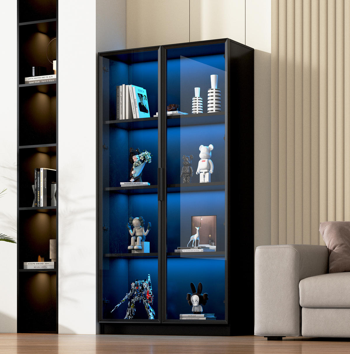 VITRINE mit LED-Beleuchtung 80 x 40 x 160 cm Schwarz 2-türig - Schwarz, Holzwerkstoff (40/160/80cm) - Beauniv