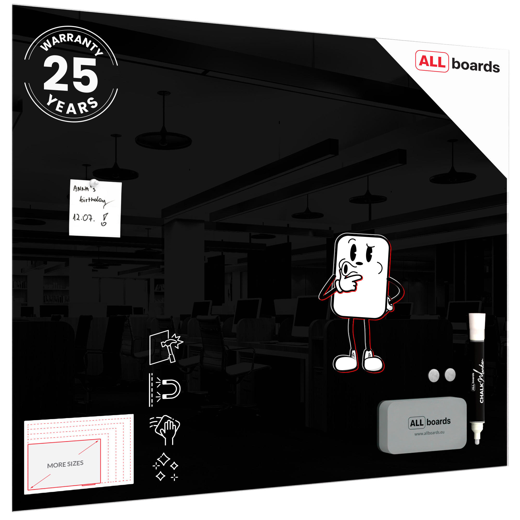 GLASBOARD - Schwarz 100x80cm - Schwarz, Glas (100/80/0.8cm) - ALLboards