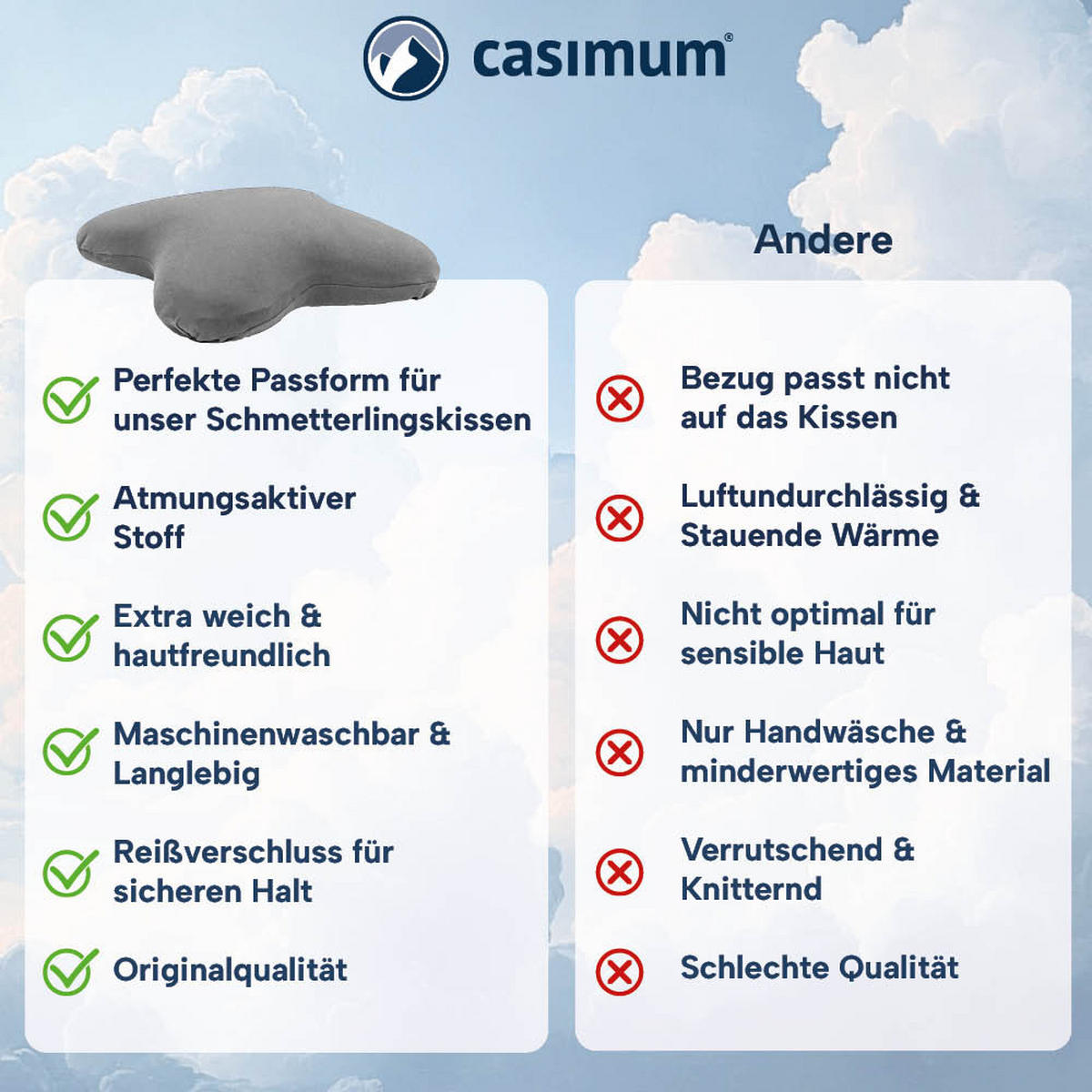 KISSENBEZUG für Schmetterlingskissen, DOPPELPACK Grau 56x48 cm - Grau, Textil (48/56cm) - casimum